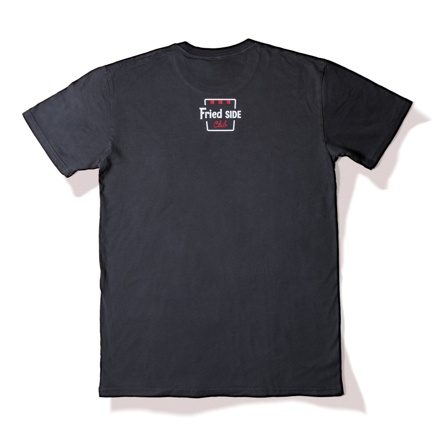 KFC x Luude black tee shirt containing small logo branded 'Fried Side Club' within a bucket logo
