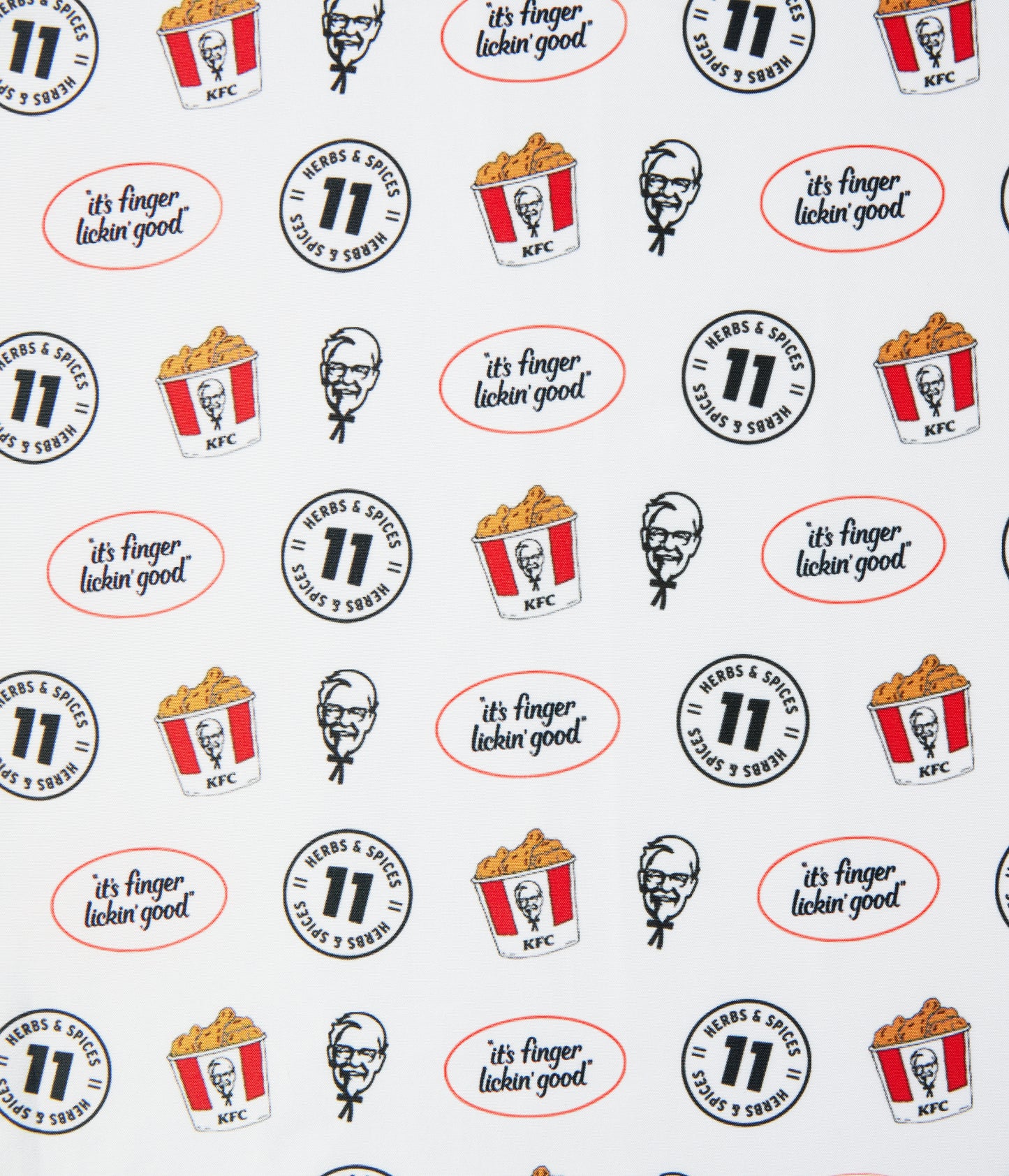 Close up image of repeating KFC logos and finger lickin good messaging