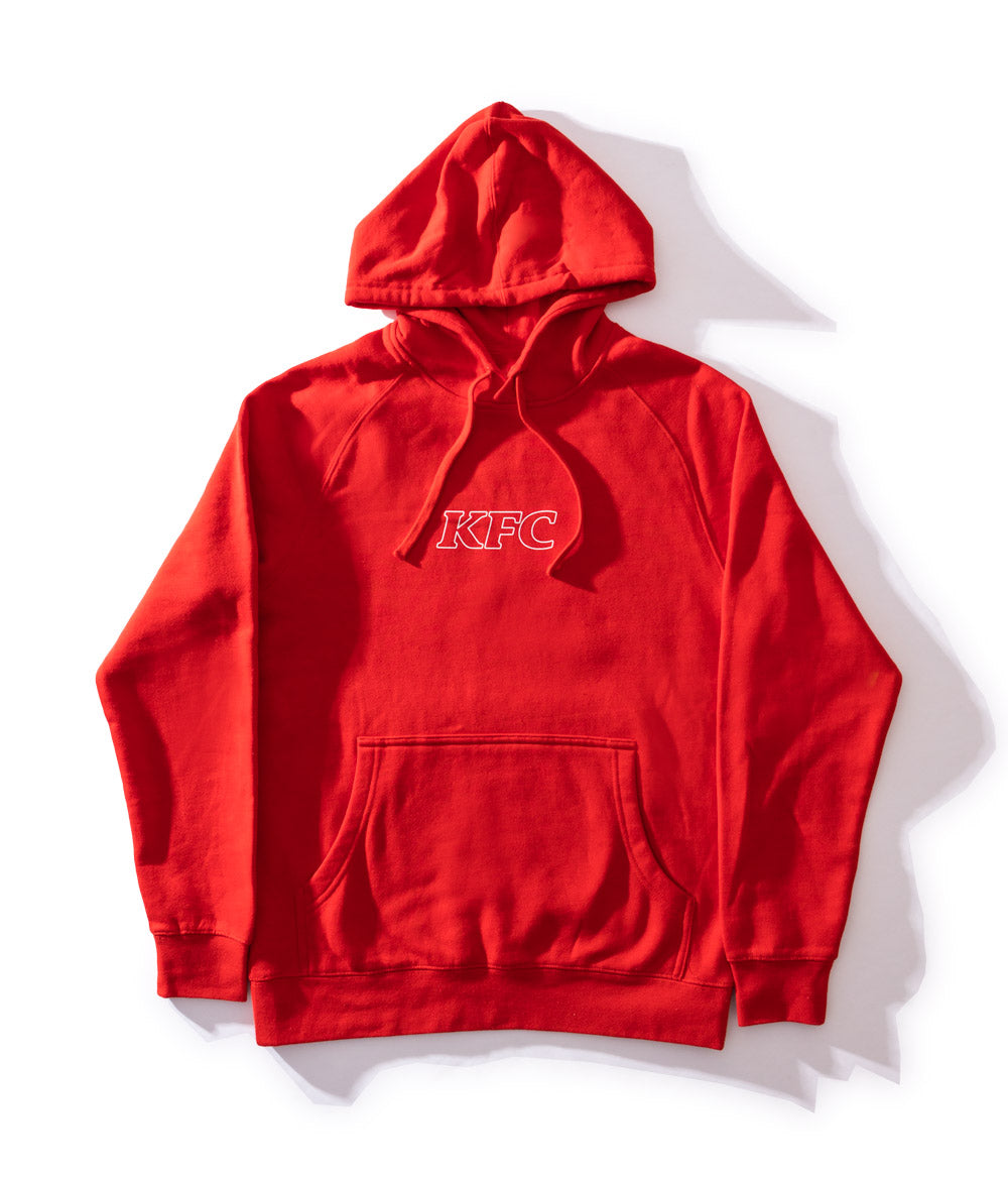 Red KFC hoodie with white KFC message