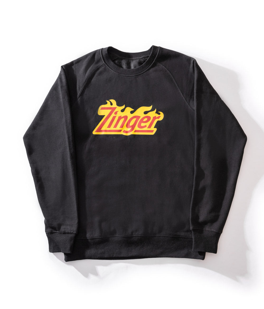 Black KFC crew neck jumper with 'Zinger' branded logo