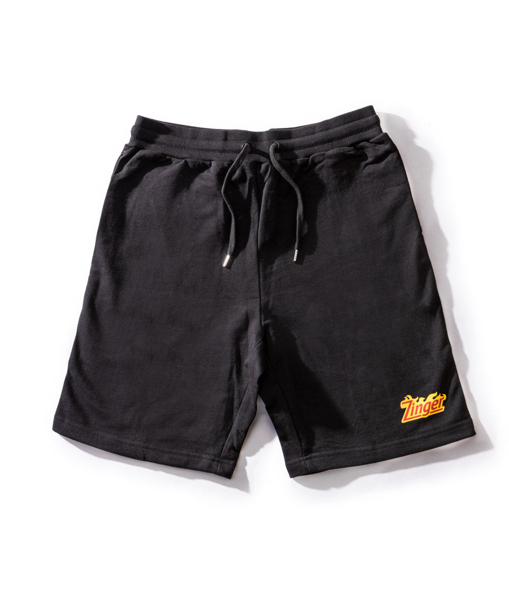 KFC black sweat shorts with 'Zinger' branded logo