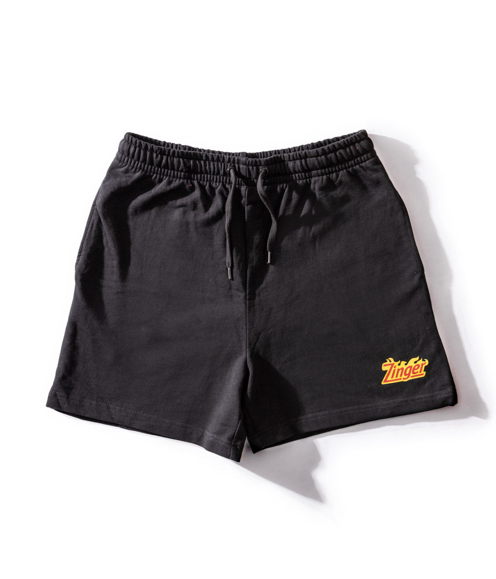 Women's KFC black sweat shorts with 'Zinger' branded logo