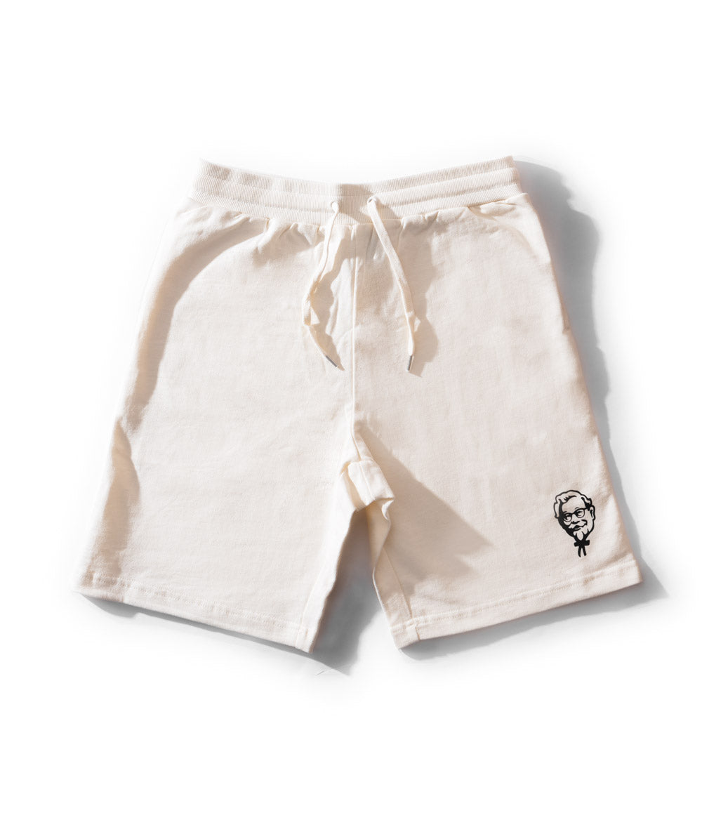 Men's KFC off-white sweat shorts with Colonel Sanders logo