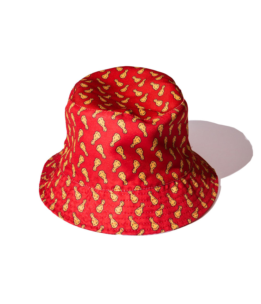 KFC red bucket hat with repeated fried chicken image