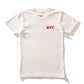 front view of white branded KFC tee shirt with small KFC logo