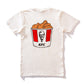 back view of white branded KFC tee shirt with KFC bucket logo and chicken