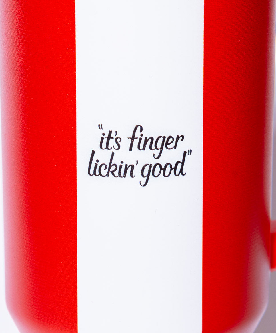 KFC red and white striped tumbler with slogan