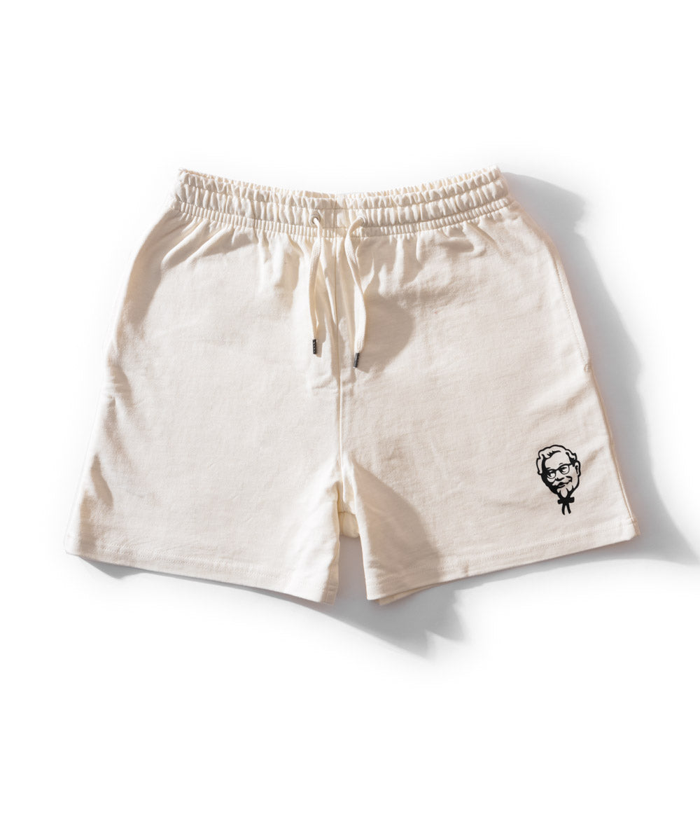 Women's KFC off-white sweat shorts with Colonel Sanders logo