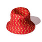 KFC red bucket hat with repeated fried chicken image 