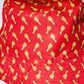 close up view of KFC red bucket hat with repeated fried chicken image 